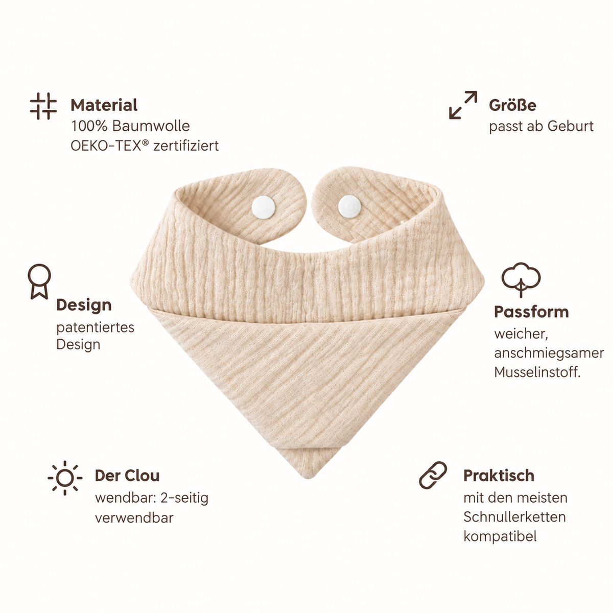 Nuckly Schnullerhalstuch - Beige